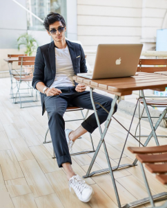 Blue blazer Blue Trouser and white t-shirt fashion photographer 